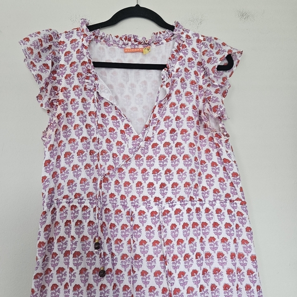 Oliphant Floral Ruffle Mini Dress in Pink and White Size S flaw - Picture 5 of 11